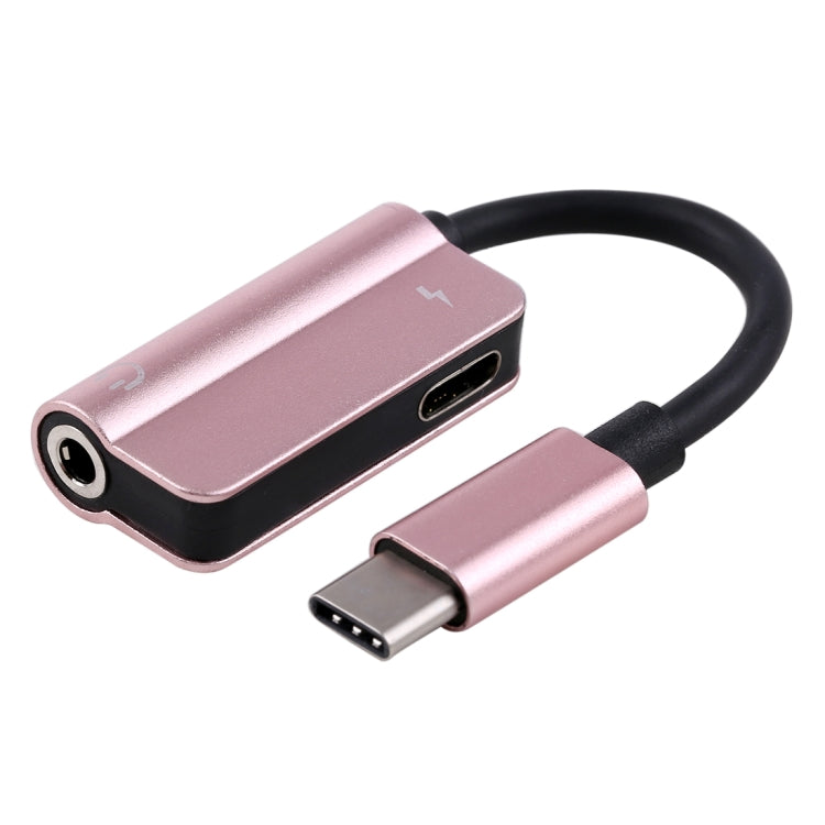 2 in 1 Cable Fast Charge Type-C Male to Type-C Female + 3.5mm Female Jack Headphone Adapter Converter, Supports Audio and Charging, Length: 12cm(Rose Gold) - Type-C Adapter by buy2fix | Online Shopping UK | buy2fix