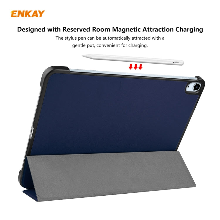 For iPad Air 11 2024 / Pro 11 2018 / Air 10.9 2022 ENKAY 3-folding Plastic Leather Smart Tablet Case(Dark Blue) - iPad Air (2022) / (2020) 10.9 Cases by ENKAY | Online Shopping UK | buy2fix