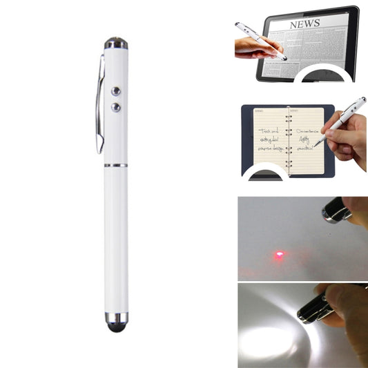 At-16 4 in 1 Mobile Phone Tablet Universal Handwriting Touch Screen Pen with Common Writing Pen & Red Laser & LED Light Function(White) - Stylus Pen by buy2fix | Online Shopping UK | buy2fix