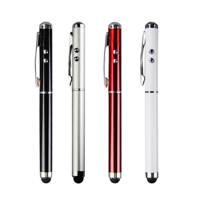 At-16 4 in 1 Mobile Phone Tablet Universal Handwriting Touch Screen Pen with Common Writing Pen & Red Laser & LED Light Function(Black) - Stylus Pen by buy2fix | Online Shopping UK | buy2fix