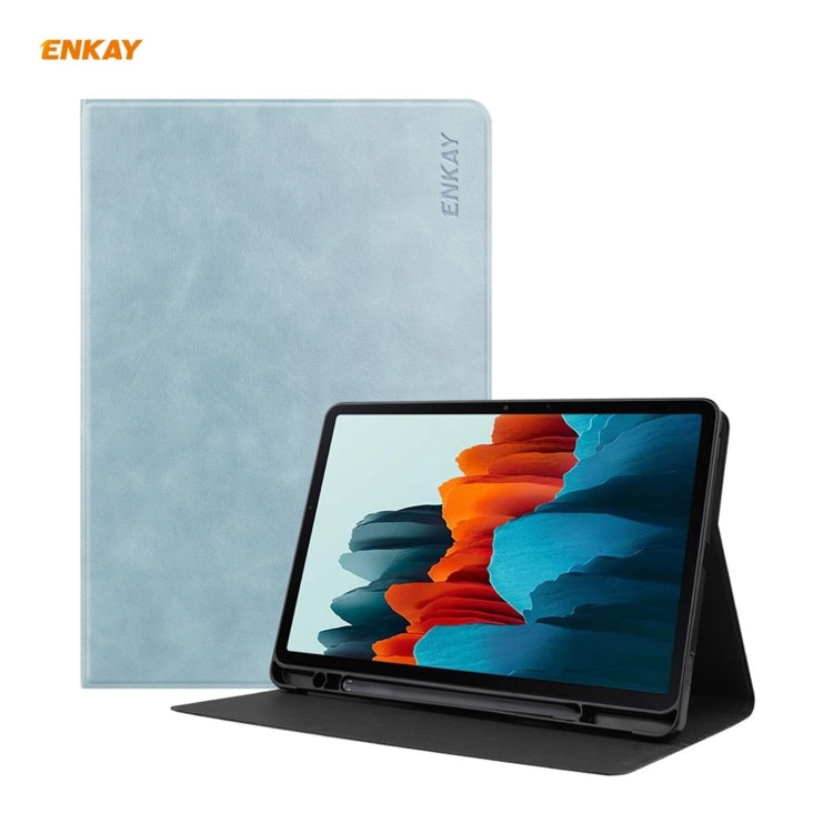 ENKAY ENK-8026 Cow Texture PU Leather + TPU Smart Case with Pen Slot for Samsung Galaxy Tab S8 / Galaxy Tab S7 11.0 T870 / T875(Sky Blue) - Galaxy Tab S8 Cases by ENKAY | Online Shopping UK | buy2fix