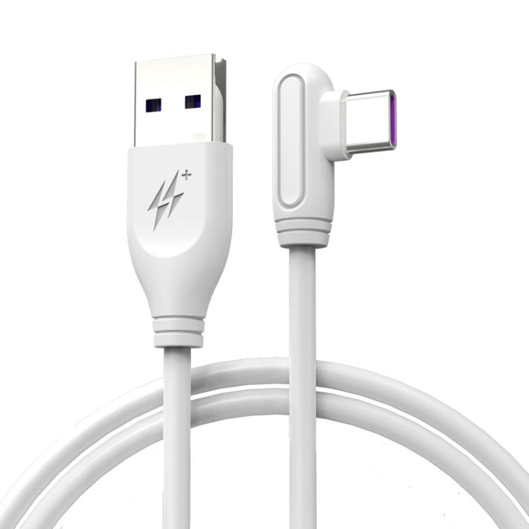 ENKAY Hat-Prince ENK-CB109 5A USB to USB-C / Type-C 90 Degree Elbow Silicone Data Sync Fast Charging Cable, Cable Length:0.5m(White) - USB-C & Type-C Cable by ENKAY | Online Shopping UK | buy2fix