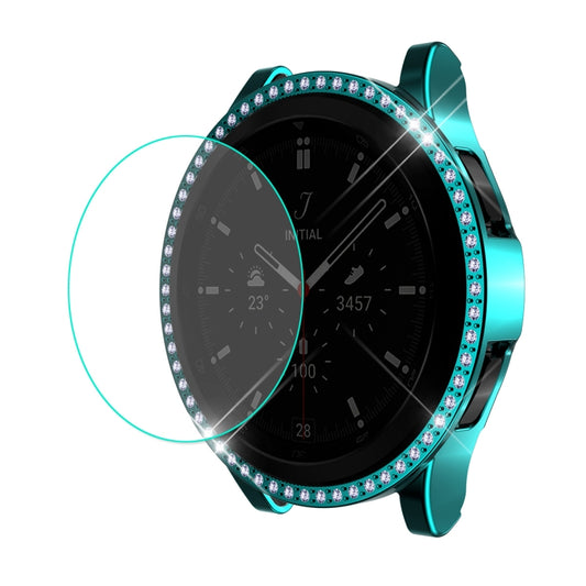 For Samsung Galaxy Watch4 Classic 42mm ENKAY Hat-Prince 2 in 1 Full Coverage Electroplated PC Case with Decorative Diamond + Tempered Glass Protector(Cyan) - Watch Cases by ENKAY | Online Shopping UK | buy2fix