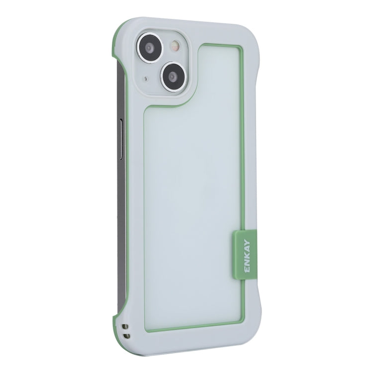 For iPhone 13 ENKAY Frameless Hollow PC Case + Glass Film(White) - iPhone 13 Cases by ENKAY | Online Shopping UK | buy2fix