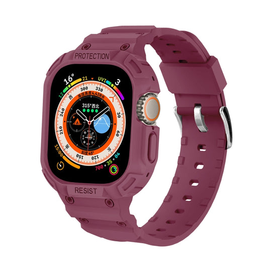 For Apple Watch Ultra 49mm JUNSUNMAY Integrated TPU Case Adjustable Elastic Watch Band(Purplish Red) - Watch Bands by JUNSUNMAY | Online Shopping UK | buy2fix