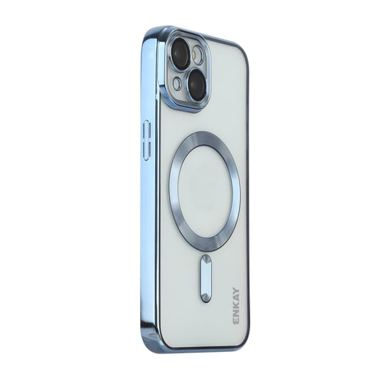 For iPhone 14 ENKAY Electroplated MagSafe Shockproof TPU Phone Case with Lens Film(Light Blue) - iPhone 14 Cases by ENKAY | Online Shopping UK | buy2fix