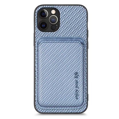 For iPhone 12 Pro Carbon Fiber Leather Card Magsafe Magnetic Phone Case(Blue) - iPhone 12 / 12 Pro Cases by buy2fix | Online Shopping UK | buy2fix