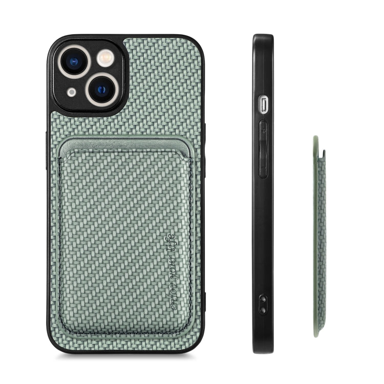 For iPhone 14 Plus Carbon Fiber Leather Card Magsafe Magnetic Phone Case(Green) - iPhone 14 Plus Cases by buy2fix | Online Shopping UK | buy2fix