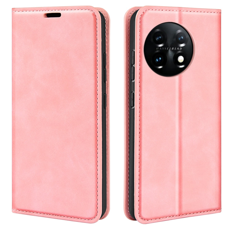 For OnePlus 11  Retro-skin Magnetic Suction Leather Phone Case(Pink) - OnePlus Cases by buy2fix | Online Shopping UK | buy2fix