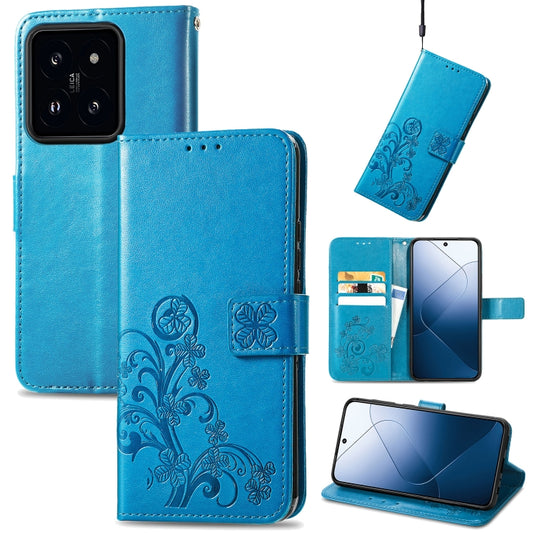 For Xiaomi 14 Four-leaf Clasp Embossed Leather Phone Case(Blue) - 14 Cases by buy2fix | Online Shopping UK | buy2fix