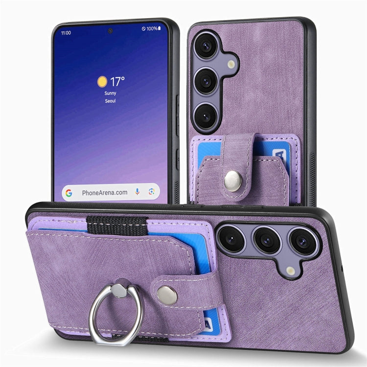 For Samsung Galaxy S25+ 5G Retro Skin-feel Ring Card Wallet Phone Case(Purple) - Galaxy S25+ 5G Cases by buy2fix | Online Shopping UK | buy2fix