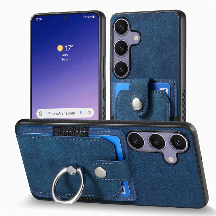 For Samsung Galaxy S25 Ultra 5G Retro Skin-feel Ring Card Wallet Phone Case(Blue) - Galaxy S25 Ultra 5G Cases by buy2fix | Online Shopping UK | buy2fix