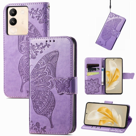 For vivo X100 Pro Butterfly Love Flower Embossed Leather Phone Case(Lavender) - X100 Pro Cases by imak | Online Shopping UK | buy2fix