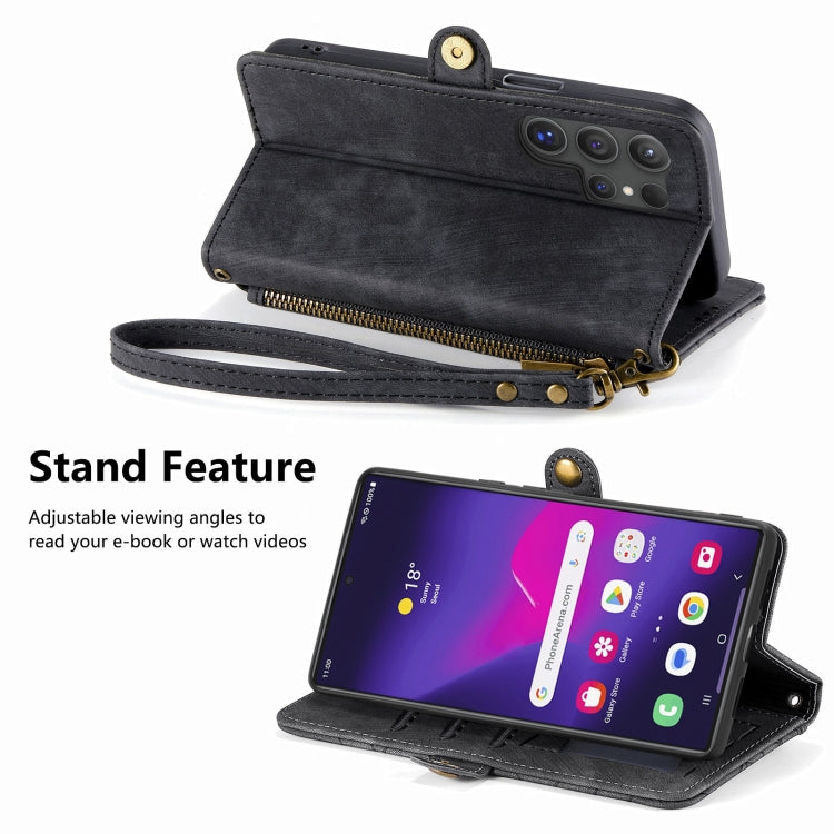 For Samsung Galaxy S24 Ultra 5G Geometric Zipper Wallet Side Buckle Leather Phone Case(Black) - Galaxy S24 Ultra 5G Cases by buy2fix | Online Shopping UK | buy2fix