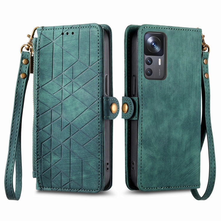 For Xiaomi 13 Lite Geometric Zipper Wallet Side Buckle Leather Phone Case(Green) - 13 Lite Cases by buy2fix | Online Shopping UK | buy2fix