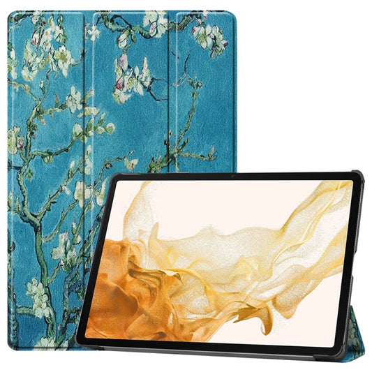 For Samsung Galaxy Tab S9+ JUNSUNMAY Custer Painted 3-Fold Stand Leather Smart Tablet Case(Apricot Flower) - Galaxy Tab S9+ Cases by JUNSUNMAY | Online Shopping UK | buy2fix