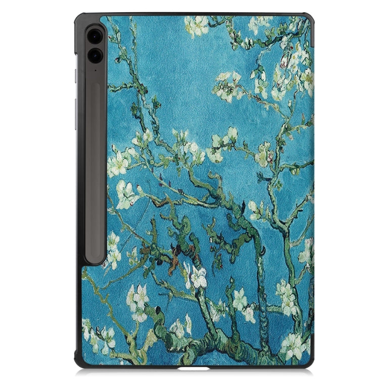 For Samsung Galaxy Tab S9 FE+ 12.4 JUNSUNMAY Custer Painted 3-Fold Stand Leather Smart Tablet Case(Apricot Flower) - Galaxy Tab S9 FE+ by JUNSUNMAY | Online Shopping UK | buy2fix