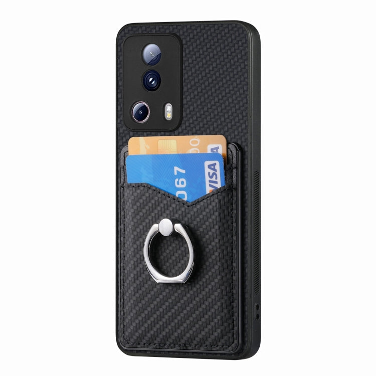 For Xiaomi Redmi Note 12 5G Carbon Fiber Card Wallet Ring Holder Phone Case(Black) - Xiaomi Cases by buy2fix | Online Shopping UK | buy2fix