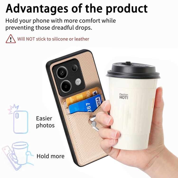 For Xiaomi Redmi Note 13 Pro Carbon Fiber Card Wallet Ring Holder Phone Case(Khaki) - Note 13 Pro Cases by buy2fix | Online Shopping UK | buy2fix