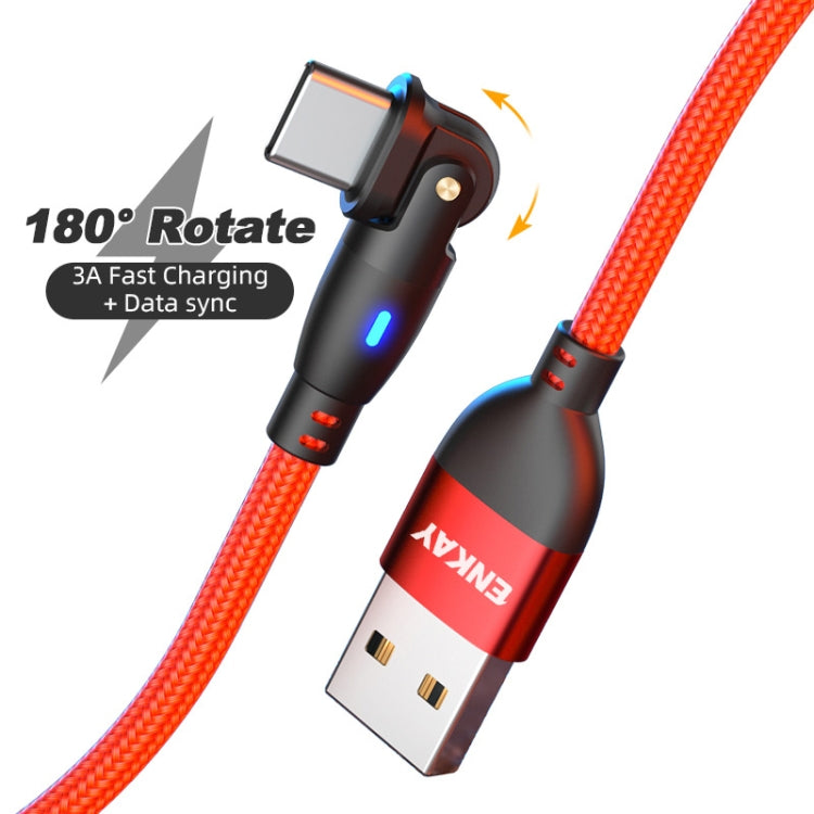 ENKAY 180 Degrees Rotating USB to Type-C 3A Fast Charging Data Cable with LED Light, Length:1m(Red) - USB-C & Type-C Cable by ENKAY | Online Shopping UK | buy2fix