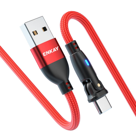 ENKAY 180 Degrees Rotating USB to Type-C 3A Fast Charging Data Cable with LED Light, Length:2m(Red) - USB-C & Type-C Cable by ENKAY | Online Shopping UK | buy2fix