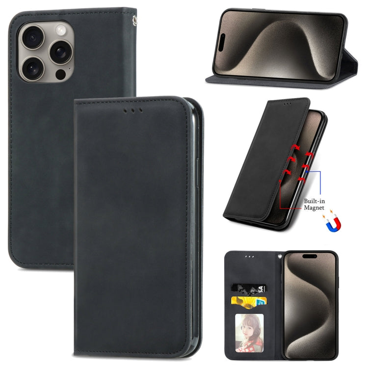 For iPhone 16 Pro Retro Skin Feel Magnetic Flip Leather Phone Case(Black) - iPhone 16 Pro Cases by buy2fix | Online Shopping UK | buy2fix