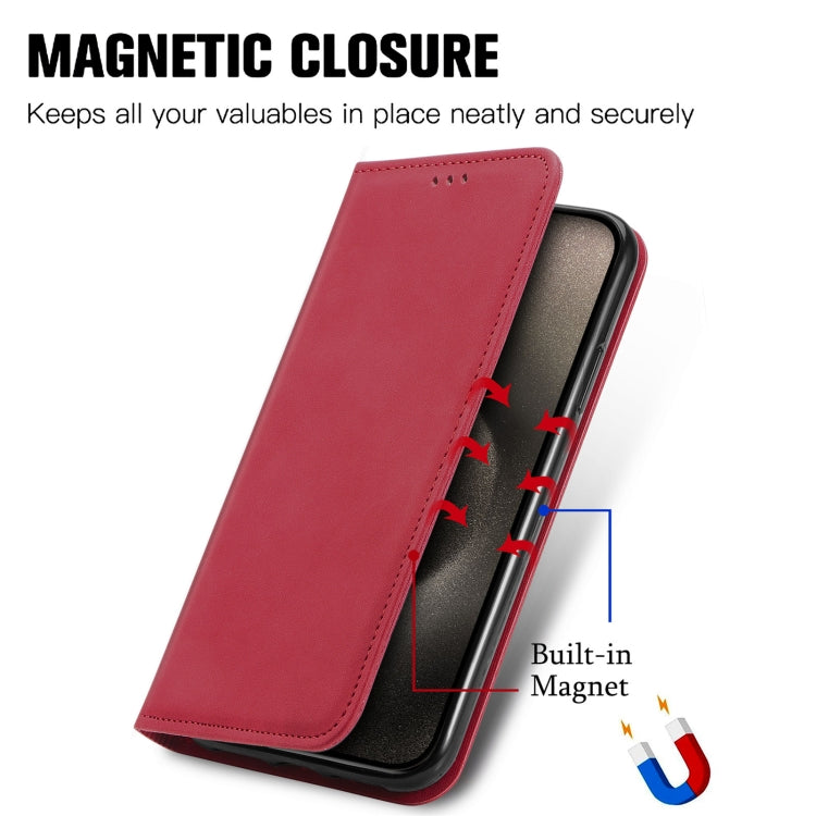 For iPhone 16 Pro Retro Skin Feel Magnetic Flip Leather Phone Case(Red) - iPhone 16 Pro Cases by buy2fix | Online Shopping UK | buy2fix