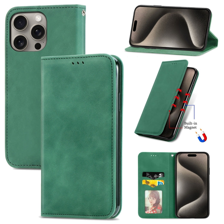 For iPhone 16 Pro Retro Skin Feel Magnetic Flip Leather Phone Case(Green) - iPhone 16 Pro Cases by buy2fix | Online Shopping UK | buy2fix