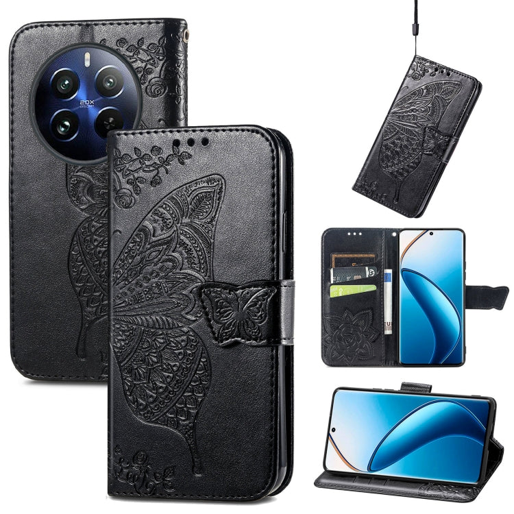 For Realme 12 Pro Butterfly Love Flower Embossed Leather Phone Case(Black) - Realme Cases by buy2fix | Online Shopping UK | buy2fix