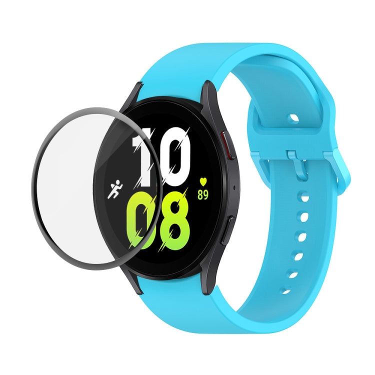 For Samsung Galaxy Watch5 40mm JUNSUNMAY Silicone Adjustable Strap + Full Coverage PMMA Screen Protector Kit(Sky Blue) - Watch Bands by JUNSUNMAY | Online Shopping UK | buy2fix