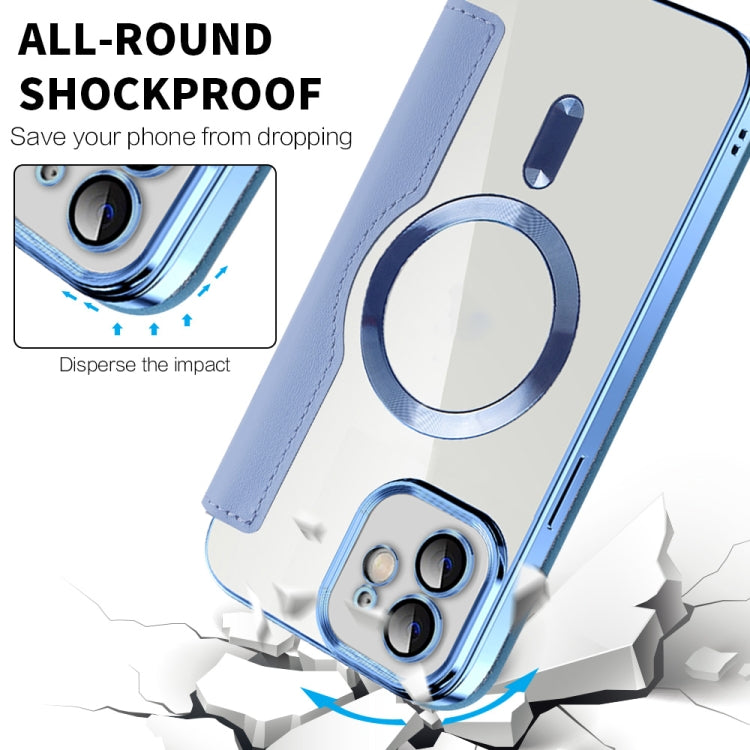 For iPhone 16 Pro Max Shield Magsafe RFID Anti-theft Rhombus Leather Phone Case(Blue) - iPhone 16 Pro Max Cases by buy2fix | Online Shopping UK | buy2fix