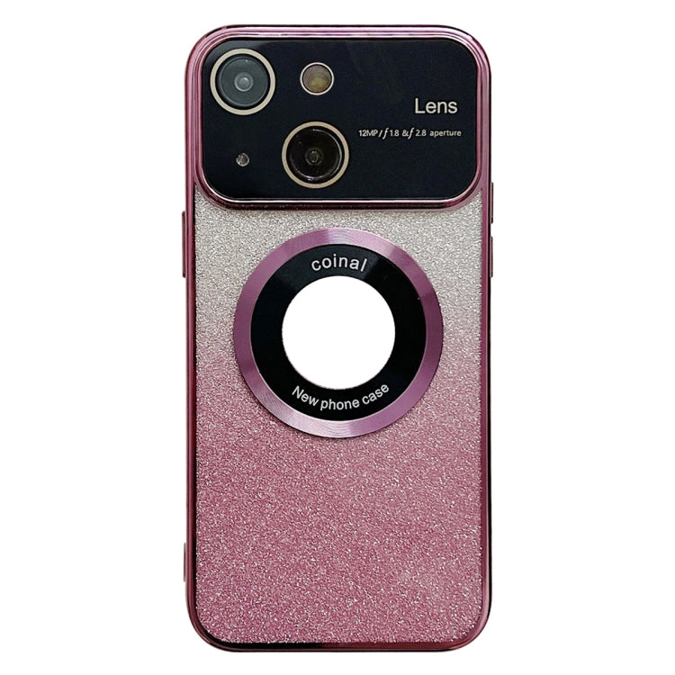 For iPhone 15 Plus Large Window MagSafe Gradient Glitter Electroplating TPU Phone Case(Rose Red) - iPhone 15 Plus Cases by buy2fix | Online Shopping UK | buy2fix