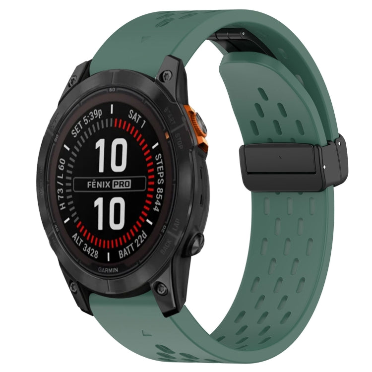 For Garmin Fenix 7S Pro 42mm 20mm Folding Buckle Hole Silicone Watch Band(Dark Green) - Watch Bands by buy2fix | Online Shopping UK | buy2fix