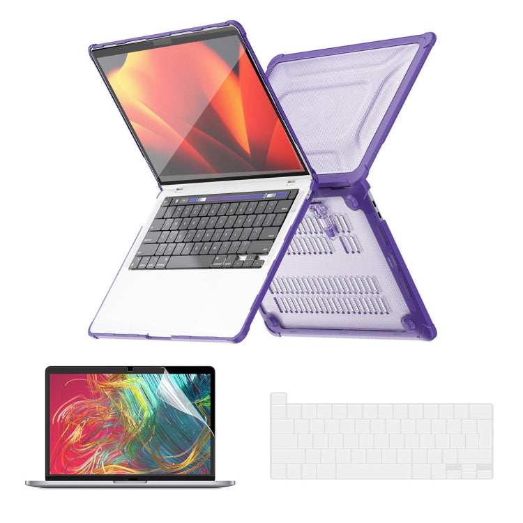 For MacBook Pro 13.3 A2251/A2289/A2338 ENKAY Hat-Prince 3 in 1 Protective Bracket Case Cover Hard Shell with TPU Keyboard Film / PET Screen Protector, Version:EU(Purple) - MacBook Pro Cases by ENKAY | Online Shopping UK | buy2fix