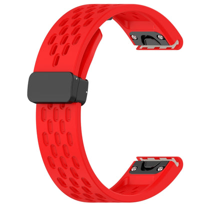 For Garmin Fenix 7X Pro Quick Release Holes Magnetic Buckle Silicone Watch Band(Red) - Watch Bands by buy2fix | Online Shopping UK | buy2fix