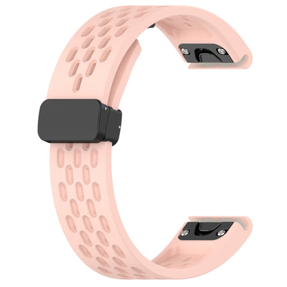 For Garmin Fenix 6X Sapphire GPS Quick Release Holes Magnetic Buckle Silicone Watch Band(Pink) - Watch Bands by buy2fix | Online Shopping UK | buy2fix