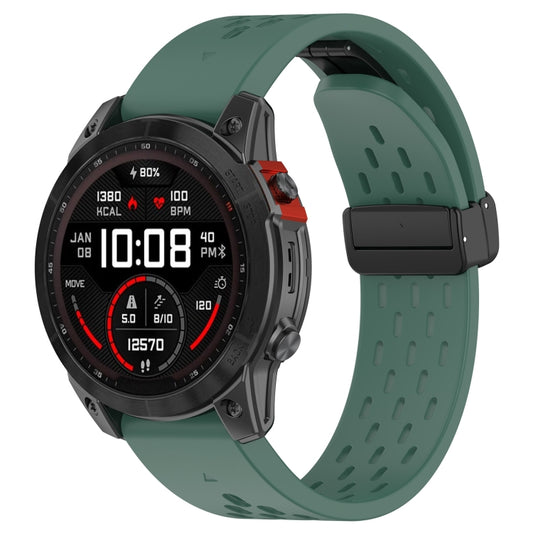 For Garmin Fenix 5x Sapphire Quick Release Holes Magnetic Buckle Silicone Watch Band(Dark Green) - Watch Bands by buy2fix | Online Shopping UK | buy2fix