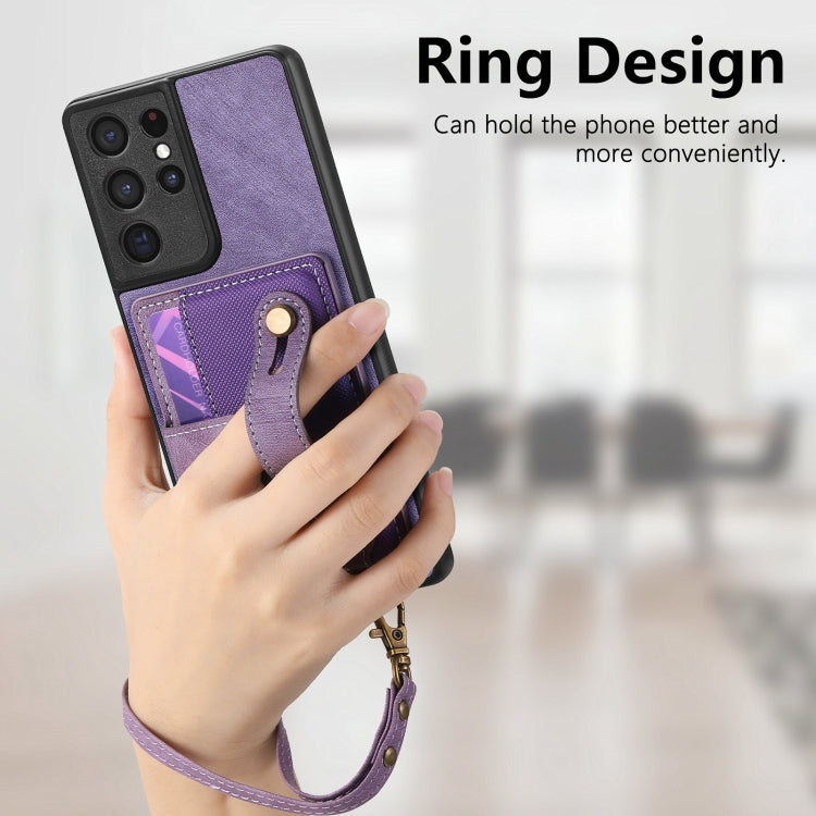 For Samsung Galaxy S21 Ultra 5G Retro Cross Wristband Wallet Leather Back Phone Case(Purple) - Galaxy S21 Ultra 5G Cases by buy2fix | Online Shopping UK | buy2fix