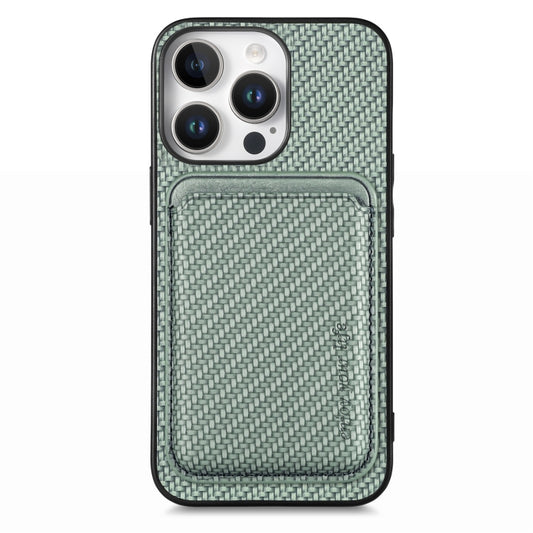 For iPhone 16 Pro Carbon Fiber Leather Card Magsafe Phone Case(Green) - iPhone 16 Pro Cases by buy2fix | Online Shopping UK | buy2fix