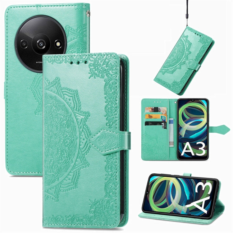 For Xiaomi Redmi A3 Mandala Flower Embossed Leather Phone Case(Green) - Xiaomi Cases by buy2fix | Online Shopping UK | buy2fix