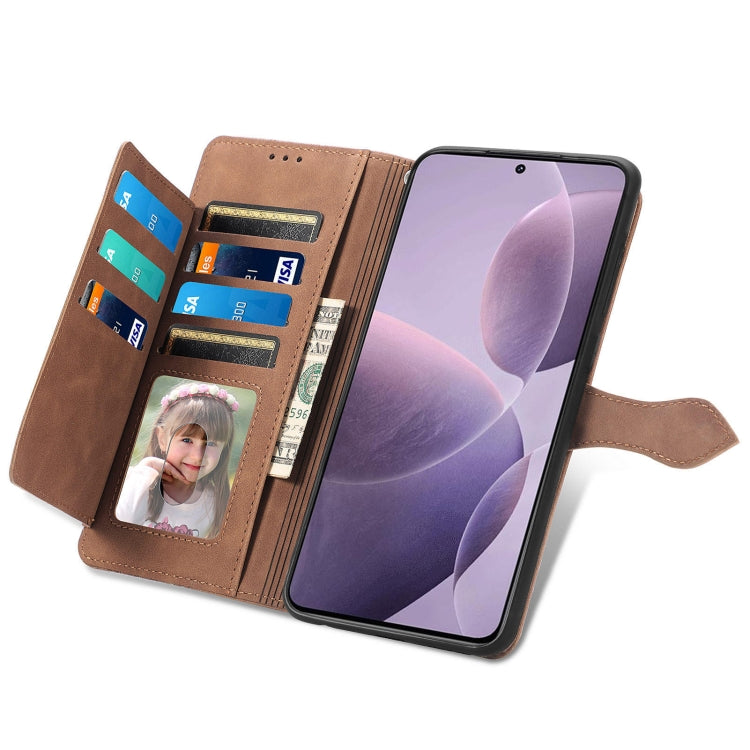 For Xiaomi Redmi K70 Embossed Flower Zipper Leather Phone Case(Brown) - K70 Cases by buy2fix | Online Shopping UK | buy2fix