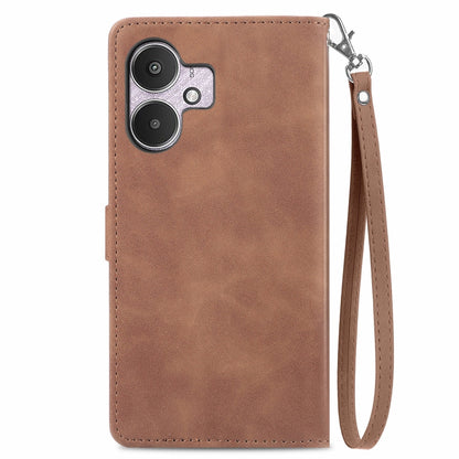 For Xiaomi Redmi 13C 5G Embossed Flower Zipper Leather Phone Case(Brown) - 13C Cases by buy2fix | Online Shopping UK | buy2fix