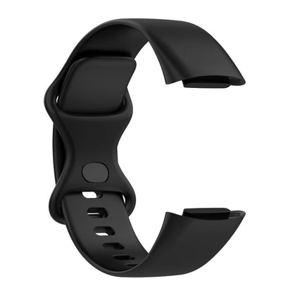 For Fitbit Charge 6 Solid Color Butterfly Buckle Silicone Watch Band, Size:L Size(Black) - Watch Bands by buy2fix | Online Shopping UK | buy2fix