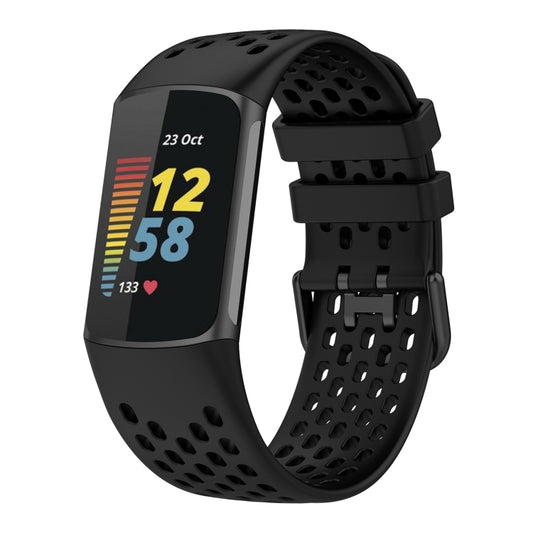 For Fitbit Charge 6 Solid Color Breathable Sports Silicone Watch Band(Black) - Watch Bands by buy2fix | Online Shopping UK | buy2fix