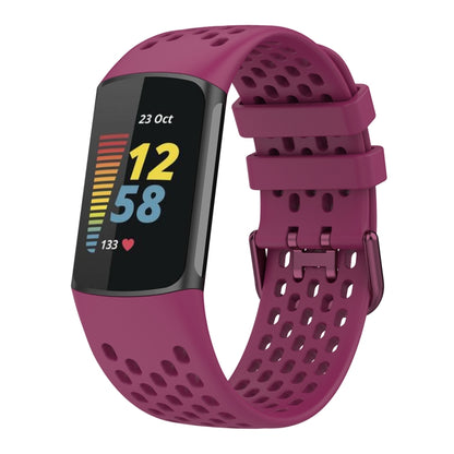 For Fitbit Charge 5 Solid Color Breathable Sports Silicone Watch Band(Wine Red) - Watch Bands by buy2fix | Online Shopping UK | buy2fix