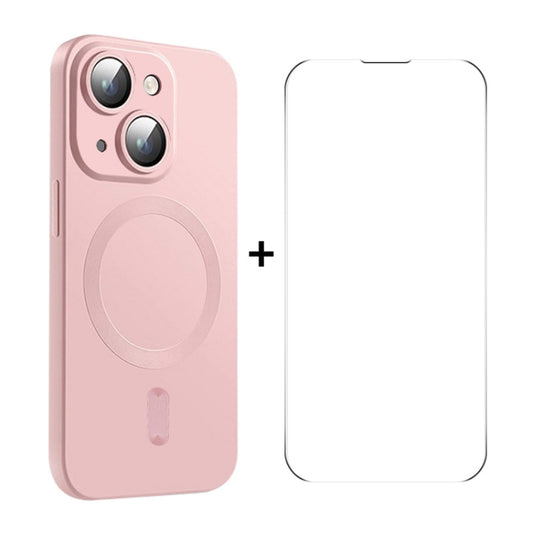 For iPhone 14 ENKAY MagSafe Matte TPU Phone Case with Lens Film & Screen Glass Film(Pink) - iPhone 14 Cases by ENKAY | Online Shopping UK | buy2fix