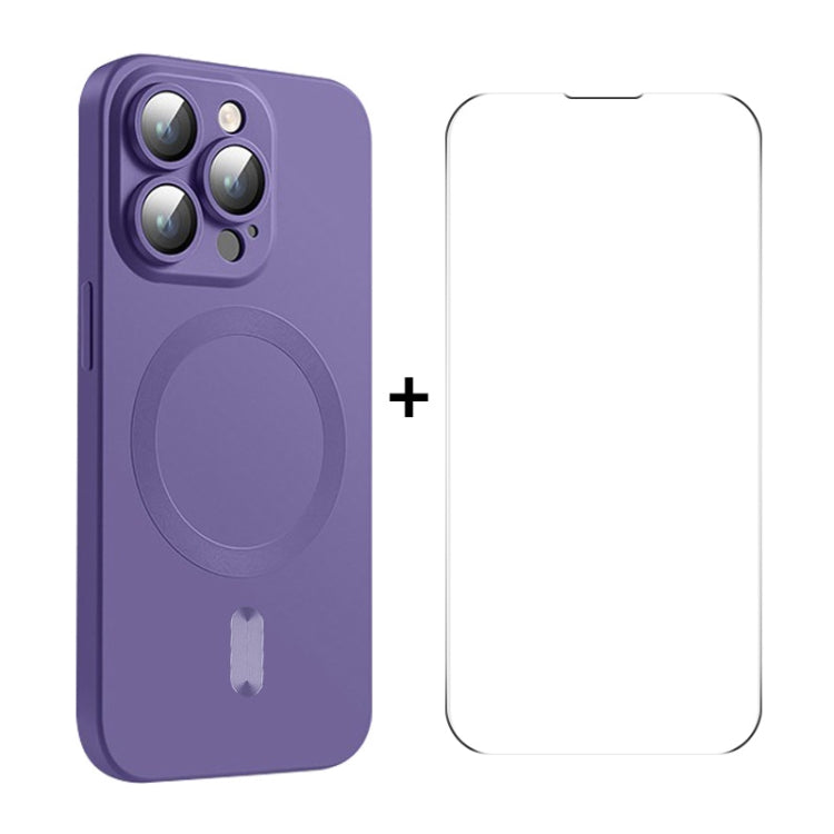 For iPhone 14 Pro Max ENKAY MagSafe Matte TPU Phone Case with Lens Film & Screen Glass Film(Purple) - iPhone 14 Pro Max Cases by ENKAY | Online Shopping UK | buy2fix