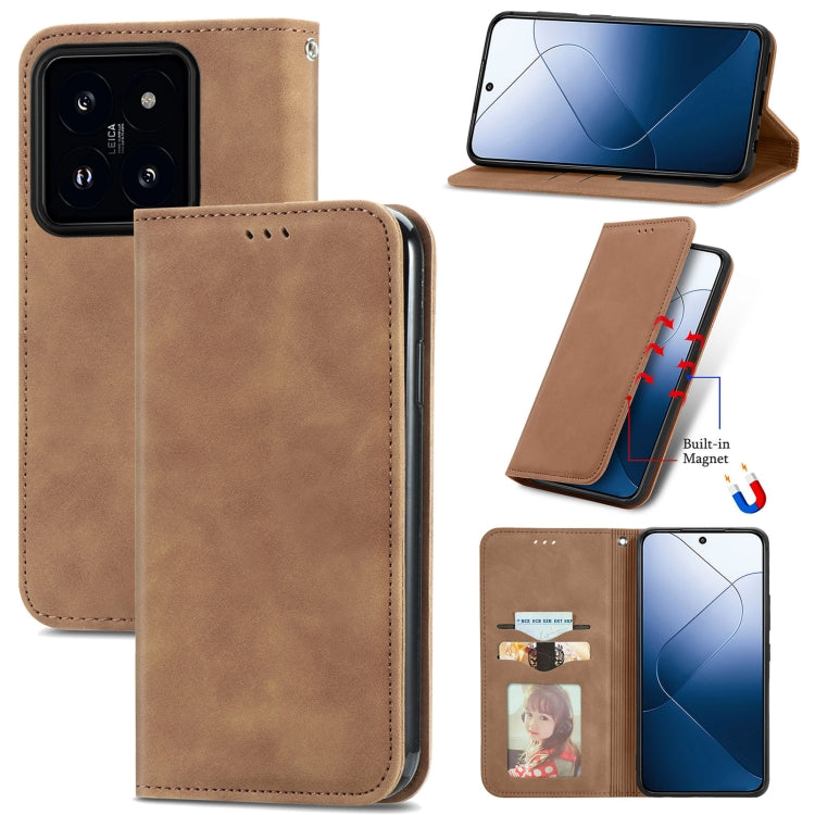 For Xiaomi 14 Retro Skin Feel Magnetic Flip Leather Phone Case(Brown) - 14 Cases by buy2fix | Online Shopping UK | buy2fix