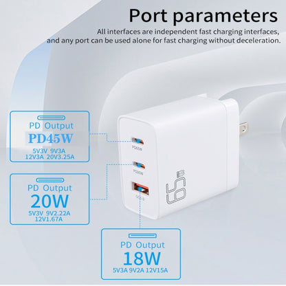 GAN 65W PD45W Dual Type-C / QC3.0 USB  Multi Compatible Charger + 2m USB-C to USB-C Data Cable UK + US Plug Black - Cable & Adapter by buy2fix | Online Shopping UK | buy2fix