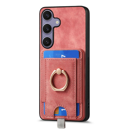 For Samsung Galaxy S25 5G Retro Splitable Magnetic Card Bag Leather Phone Case(Pink) - Galaxy Phone Cases by buy2fix | Online Shopping UK | buy2fix